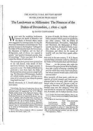 The Landowner As Millionaire: the Finances of the Dukes of Devonshire, C