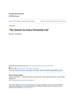 "The Search for Extra-Terrestrial Life"