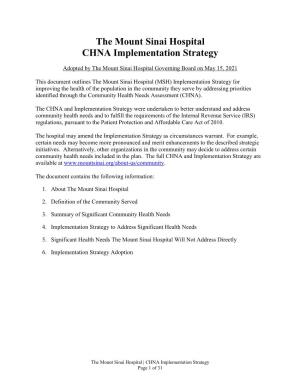 The Mount Sinai Hospital CHNA Implementation Strategy