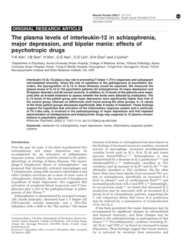 The Plasma Levels of Interleukin-12 in Schizophrenia, Major