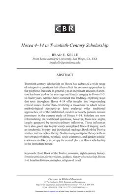 Hosea 4–14 in Twentieth-Century Scholarship