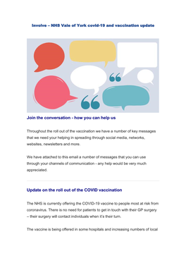 NHS Vale of York Covid-19 and Vaccination Update