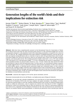 Generation Lengths of the World's Birds and Their Implications for Extinction