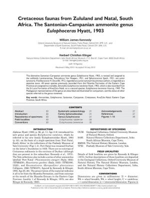 Cretaceous Faunas from Zululand and Natal, South Africa. the Santonian-Campanian Ammonite Genus Eulophoceras Hyatt, 1903