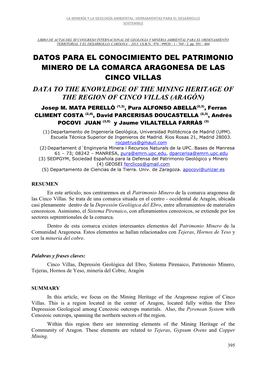 Datos Para El Conocimiento Del Patrimonio Minero De La Comarca Aragonesa De Las Cinco Villas