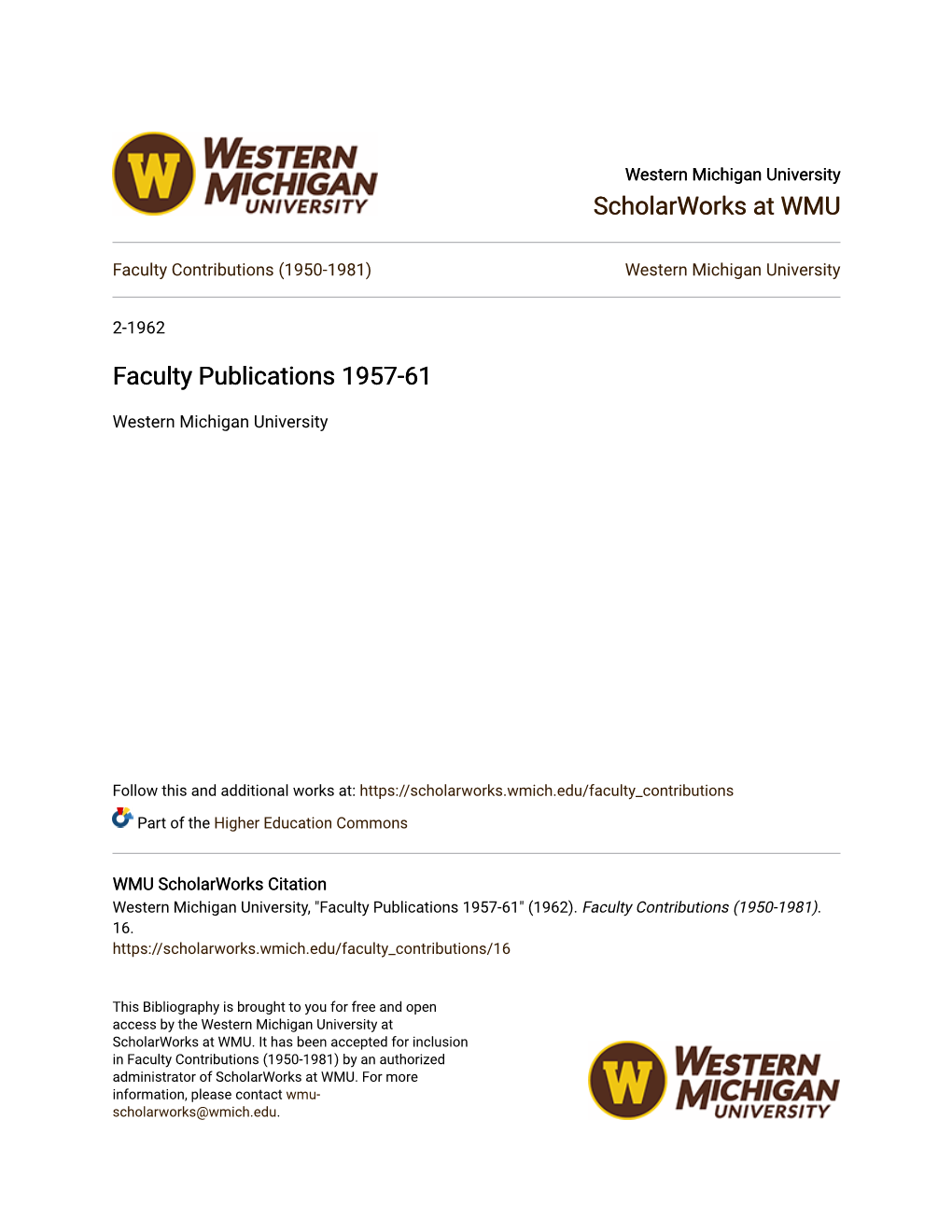 Faculty Publications 1957-61