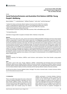 Social Exclusion/Inclusion and Australian First Nations LGBTIQ+ Young People’S Wellbeing