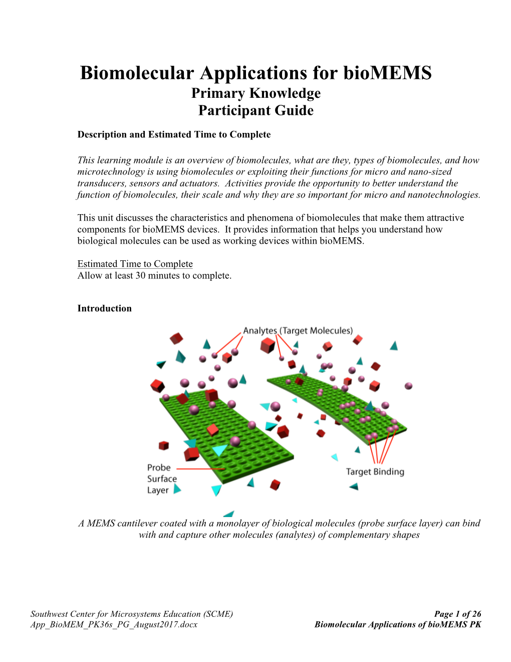 Biomolecular Applications for Biomems Primary Knowledge Participant Guide