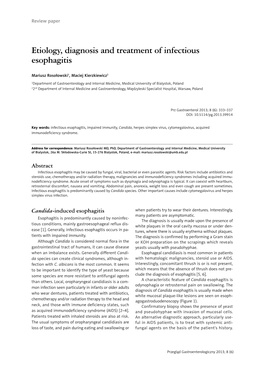 Etiology, Diagnosis and Treatment of Infectious Esophagitis