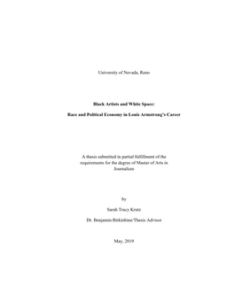 Race and Political Economy in Louis Armstrong's Career a Thesis Subm