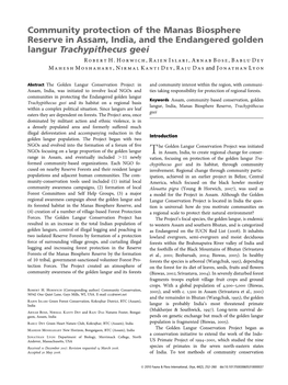 Community Protection of the Manas Biosphere Reserve in Assam, India, and the Endangered Golden Langur Trachypithecus Geei R Obert H