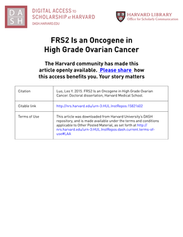 FRS2 Is an Oncogene in High Grade Ovarian Cancer