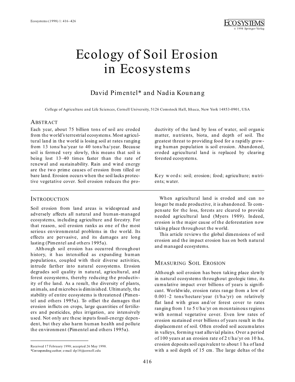 Ecology of Soil Erosion in Ecosystems