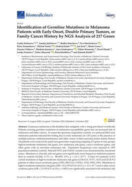 Identification of Germline Mutations in Melanoma Patients with Early Onset, Double Primary Tumors, Or Family Cancer History by N