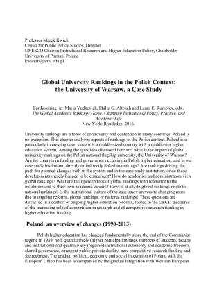 Global University Rankings in the Polish Context: the University of Warsaw, a Case Study