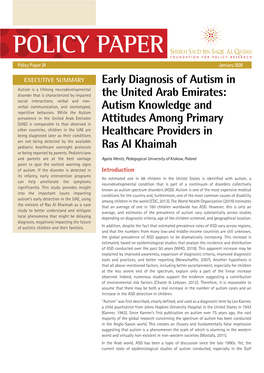 POLICY PAPER Early Diagnosis of Autism in the United