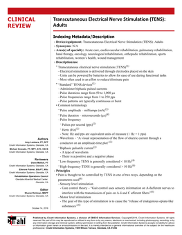 Transcutaneous Electrical Nerve Stimulation (TENS): REVIEW Adults