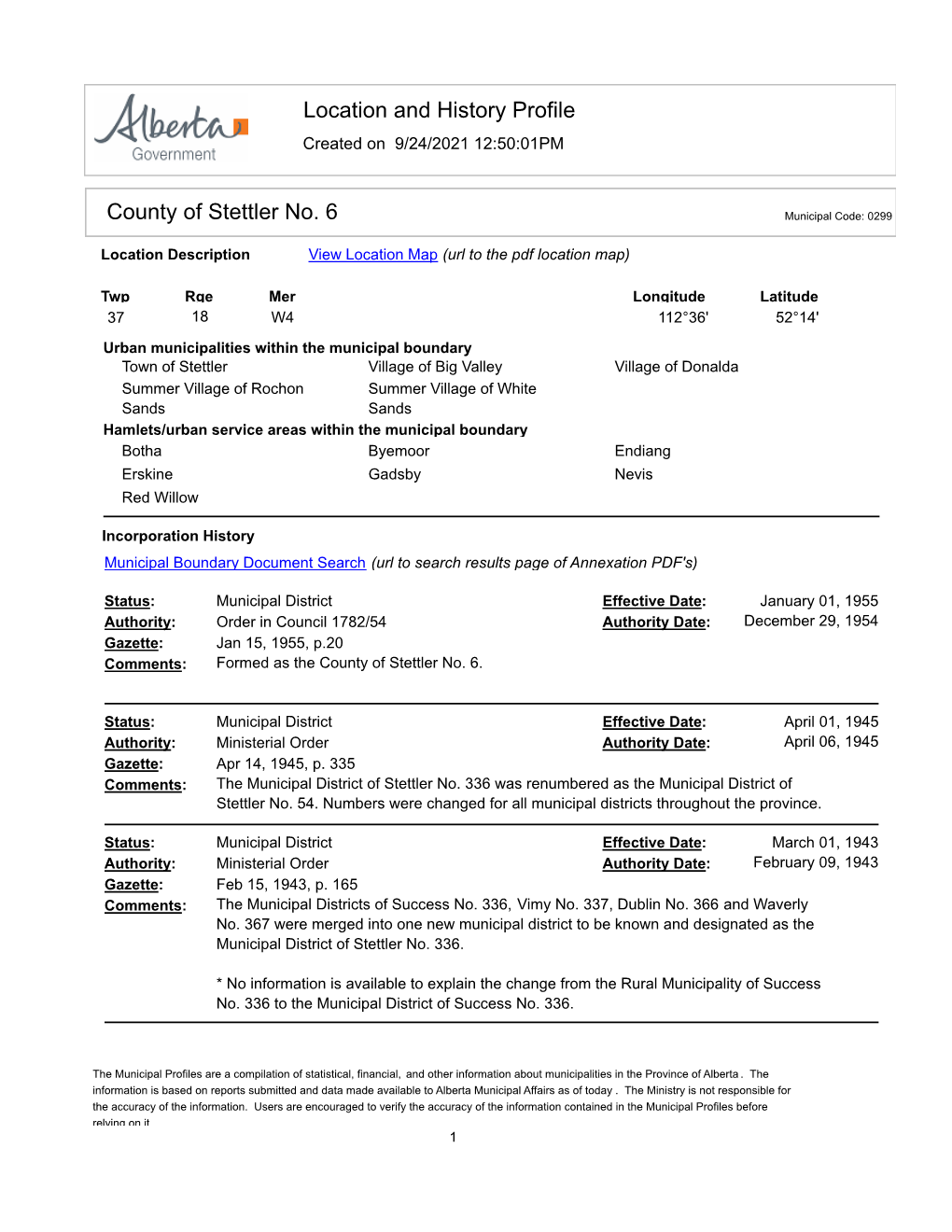 Location and History Profile County Of