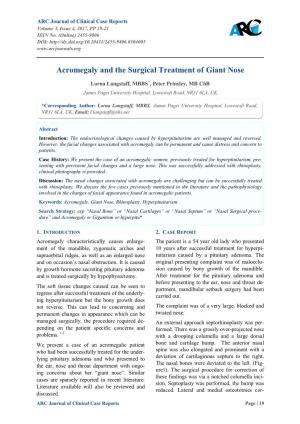 Acromegaly and the Surgical Treatment of Giant Nose