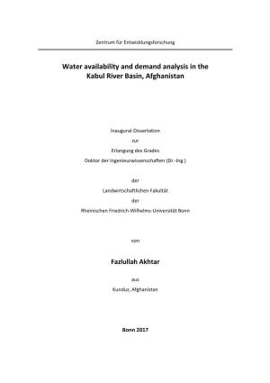 Water Availability and Demand Analysis in the Kabul River Basin, Afghanistan