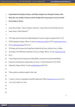 Organochlorine Pesticides in Honey and Pollen Samples from Managed Colonies of The