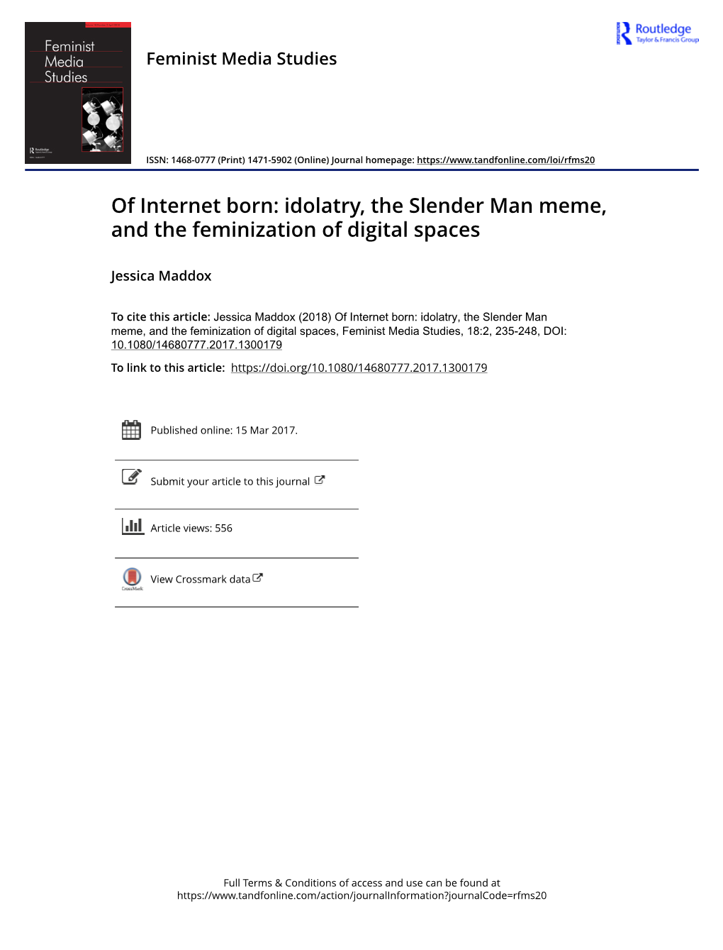 Of Internet Born: Idolatry, the Slender Man Meme, and the Feminization of Digital Spaces