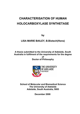 Characterisation of Human Holocarboxylase Synthetase