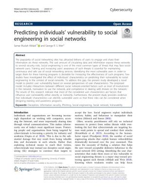 Predicting Individuals' Vulnerability to Social Engineering in Social Networks