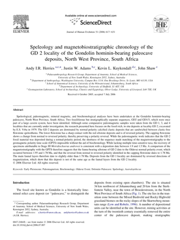 Speleology and Magnetobiostratigraphic Chronology of the GD 2 Locality of the Gondolin Hominin-Bearing Paleocave Deposits, North West Province, South Africa