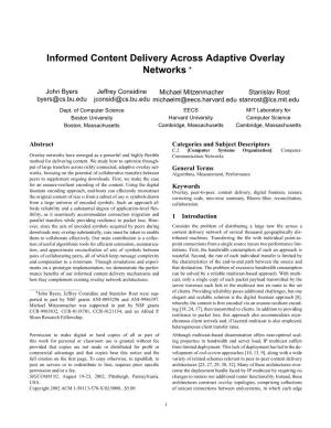 Informed Content Delivery Across Adaptive Overlay Networks
