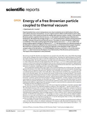 Energy of a Free Brownian Particle Coupled to Thermal Vacuum J