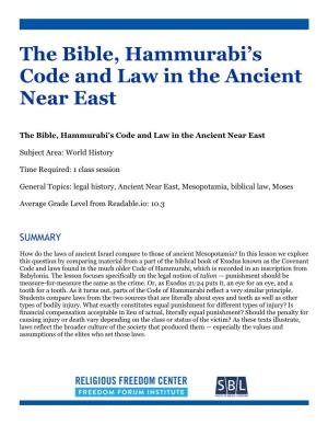 The Bible, Hammurabi's Code and Law in the Ancient Near East