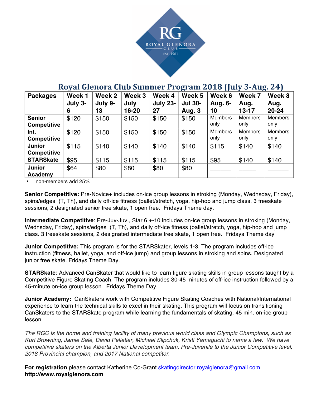 Royal Glenora Club Summer Program 2018 (July 3-Aug