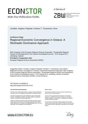 Regional Economic Convergence in Greece: a Stochastic Dominance Approach