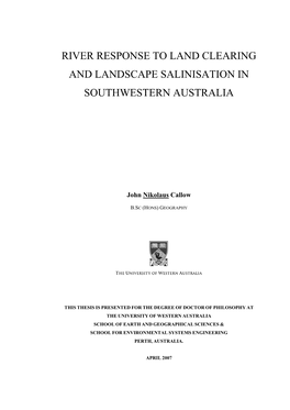 River Response to Land Clearing and Landscape Salinisation in Southwestern Australia
