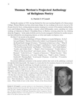 Thomas Merton's Projected Anthology of Religious Poetry