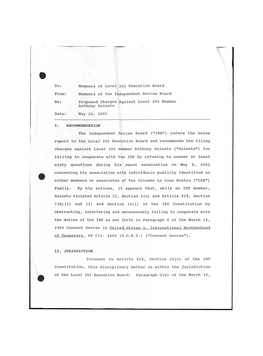 Review Board Re: Proposed Charges Against Local 282 Member Anthony Sainato Date: May 24, 2001