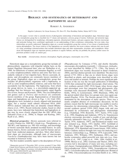 Biology and Systematics of Heterokont and Haptophyte Algae1
