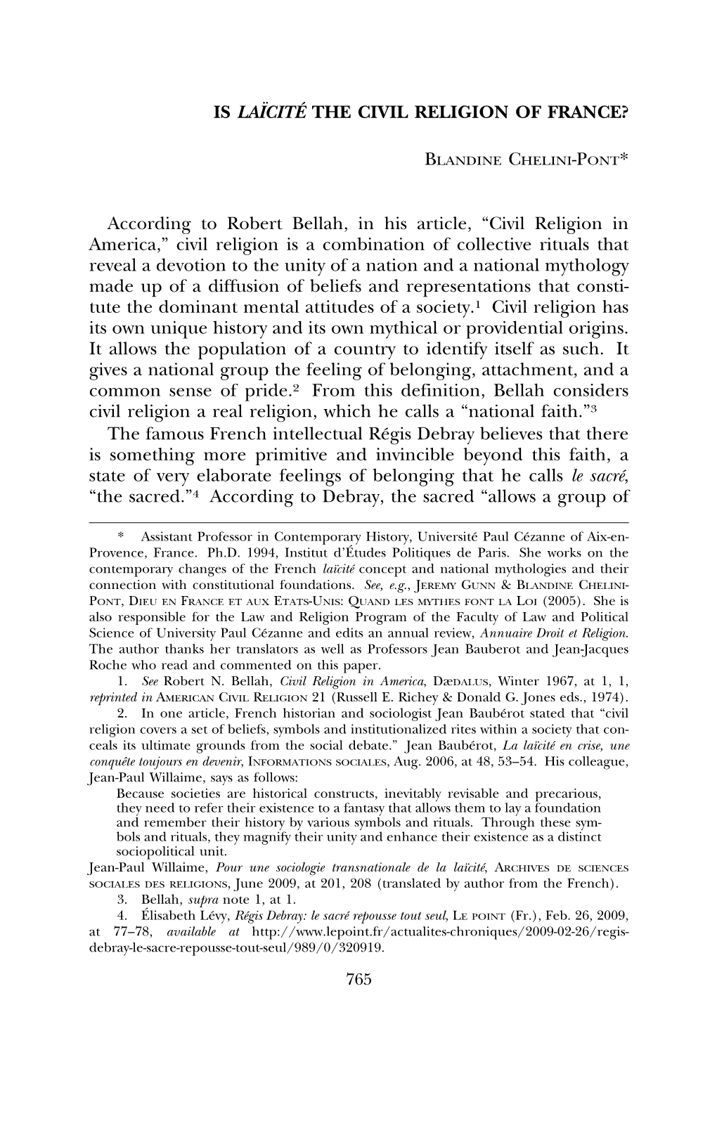 IS LAÏCIT ´E the CIVIL RELIGION of FRANCE? According to Robert