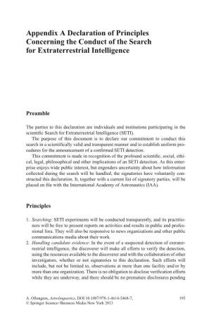 Appendix a Declaration of Principles Concerning the Conduct of the Search for Extraterrestrial Intelligence