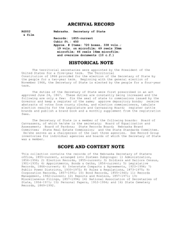 Archival Record Historical Note Scope and Content Note