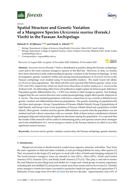 Spatial Structure and Genetic Variation of a Mangrove Species (Avicennia Marina (Forssk.) Vierh) in the Farasan Archipelago