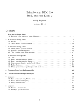 Ethnobotany: BIOL 310 Study Guide for Exam 2