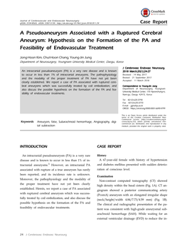 A Pseudoaneurysm Associated with a Ruptured Cerebral Aneurysm: Hypothesis on the Formation of the PA and Feasibility of Endovascular Treatment