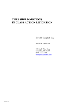 Threshold Motions in Class Action Litigation