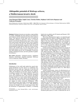 Allelopathic Potential of Medicago Arborea, a Mediterranean Invasive Shrub