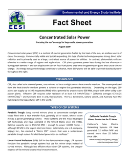 Concentrated Solar Power Focusing the Sun’S Energy for Large‐Scale Power Generation