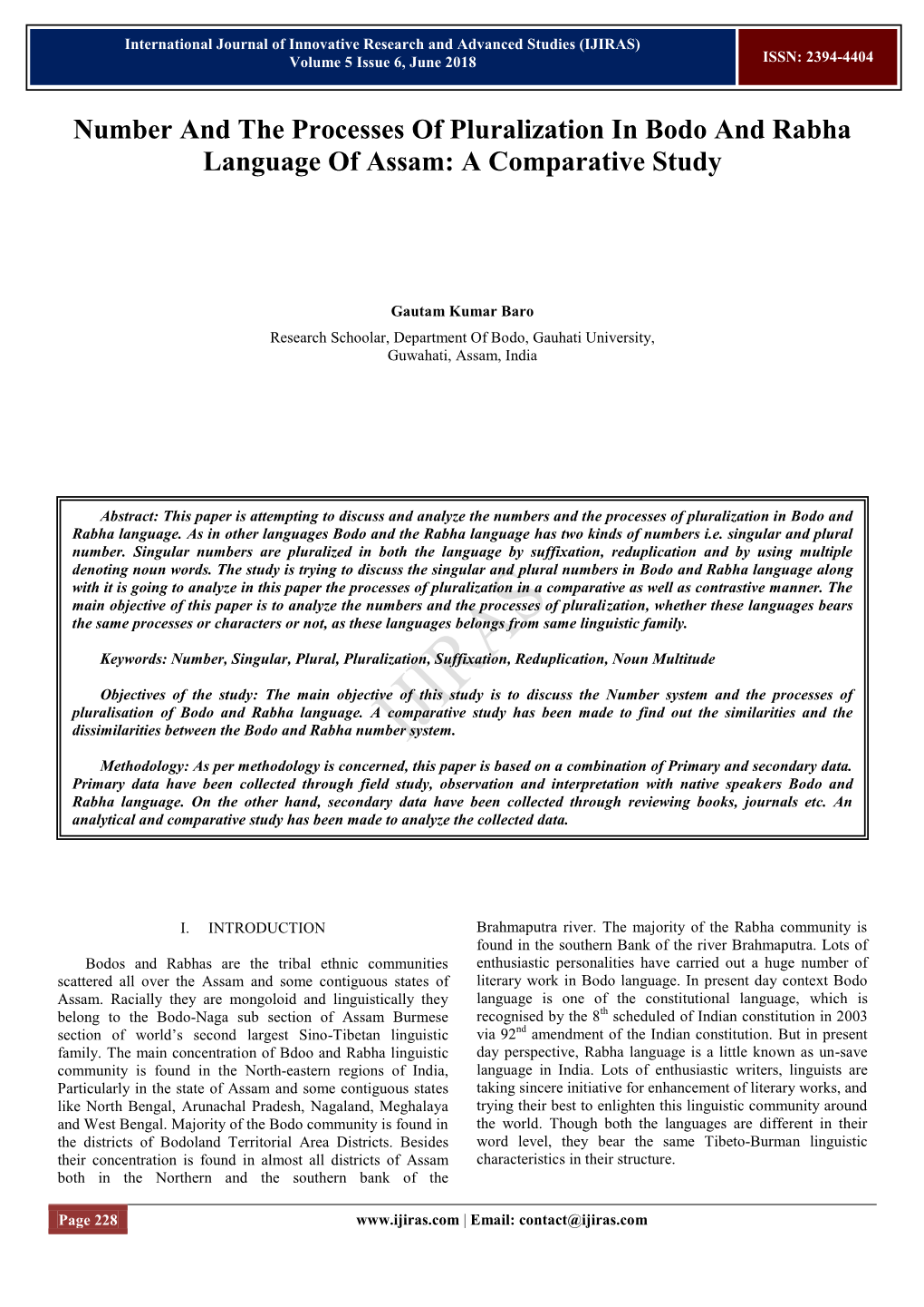 Number and the Processes of Pluralization in Bodo and Rabha Language of Assam: a Comparative Study