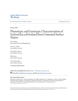 Phenotypic and Genotypic Characterization of Escherichia Coli Isolated from Untreated Surface Waters Kai F
