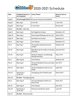 2020-2021 Schedule